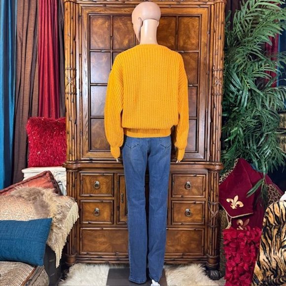 NWOT Sun Yellow Shaker Knit Vneck Balloon Sleeve Sweater - Picture 8 of 15